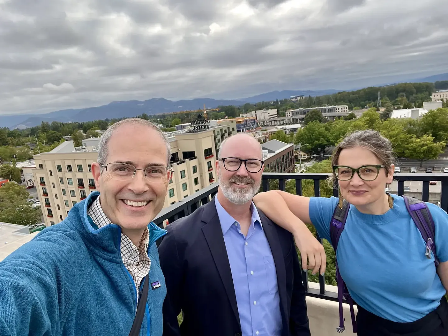 Provost Chris Long, Jason, and Nicky at roof of Graduate Hotel