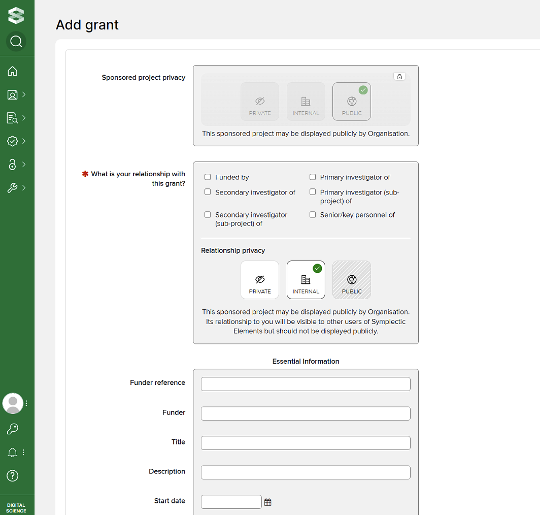 Screenshot of how to add a grant