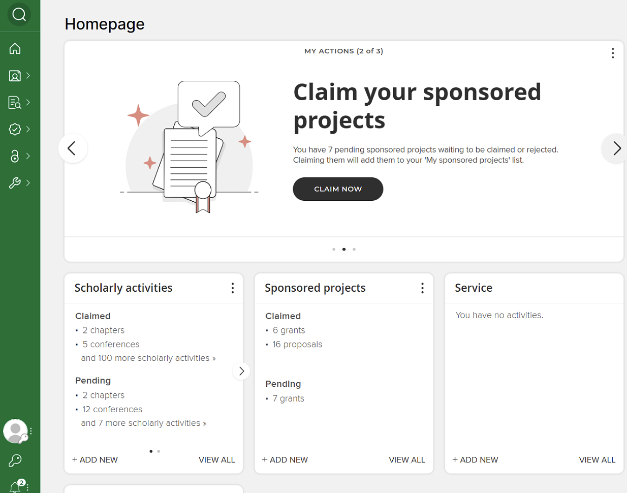 Screenshot of prompt to claim your sponsored projects