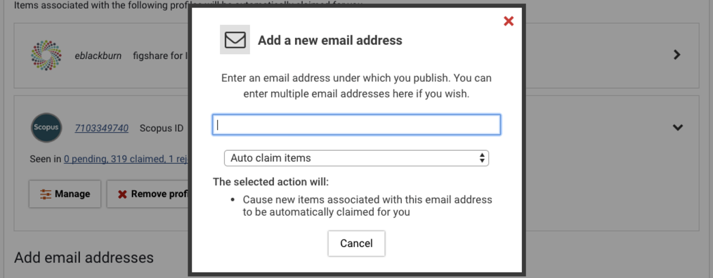 Screenshot of how to add a new email address in Elements