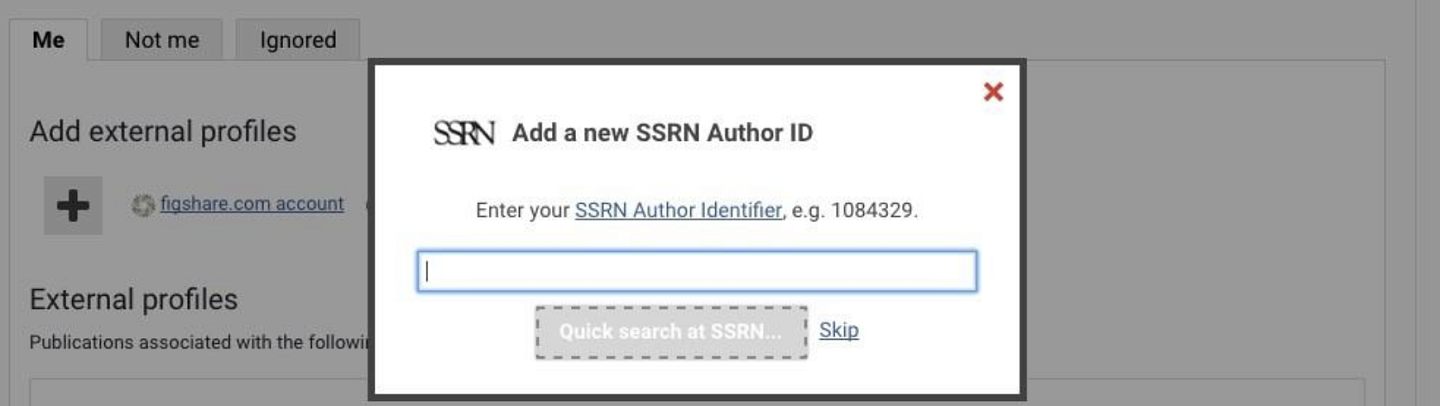 Screenshot of Elements Add a New SSRN Author ID