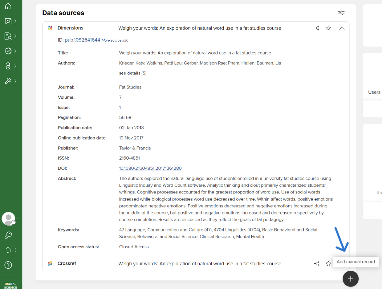 Screenshot of Elements Data Sources page