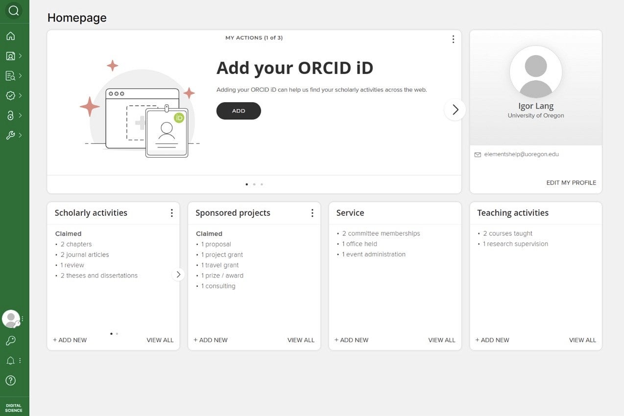 screenshot of elements homepage