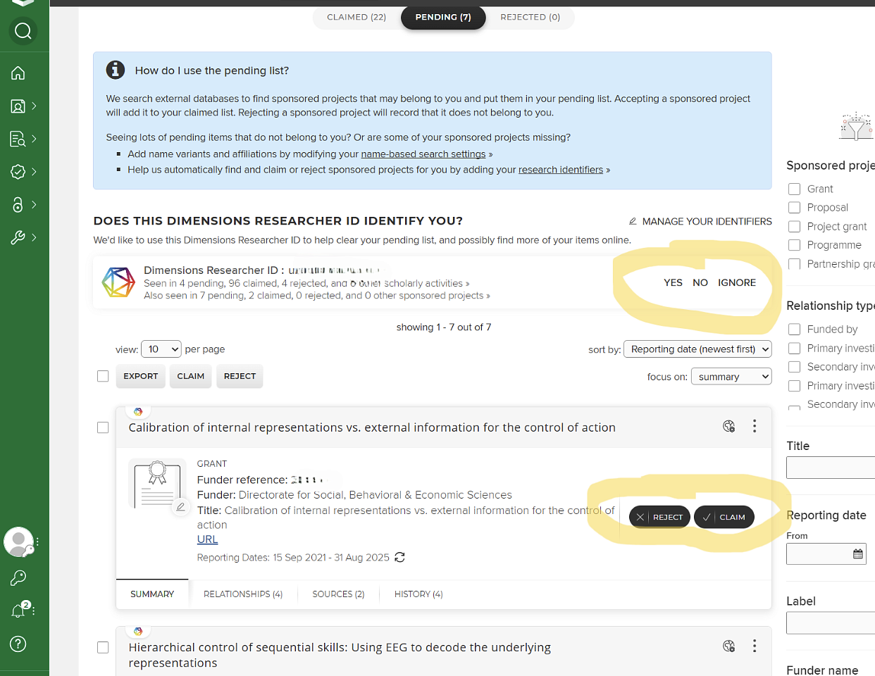 Screenshot of dimensions researcher in Elements