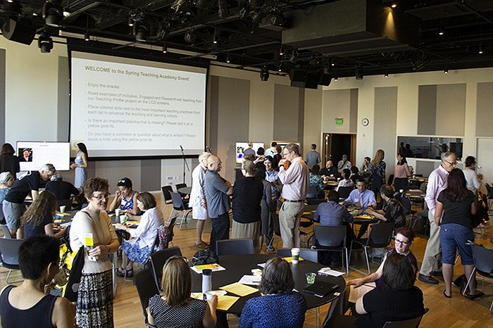 Provost's Teaching Academy spring 2018 gathering in the EMU Redwood room