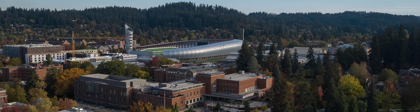 Aerial view of the University of Oregon