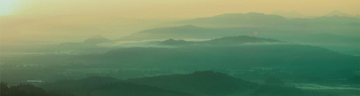 hills in mist