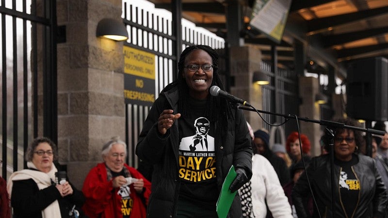 Woman speaking at MLK march