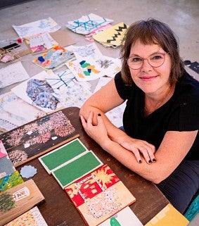 Amanda Wojick in her art studio at UO Northsite